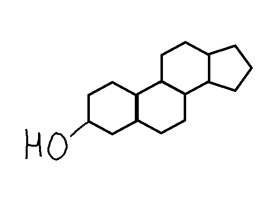 The image shows the generic structure of a sterol lipid. An alcohol (OH) is attached to a 6-carbon ring, which itself shares two carbons with another 6-carbon ring, which also shares two carbons with a 6-carbon ring. The third 6-carbon ring shares two more carbons with a 5-carbon ring.