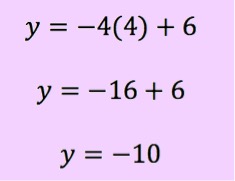 y = -4(4) + 6
y = -16 + 6
y = -10