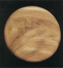 The image shows the thick, cloudy atmosphere on Venus.