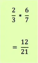 2/3 * 6/7
= 12/21