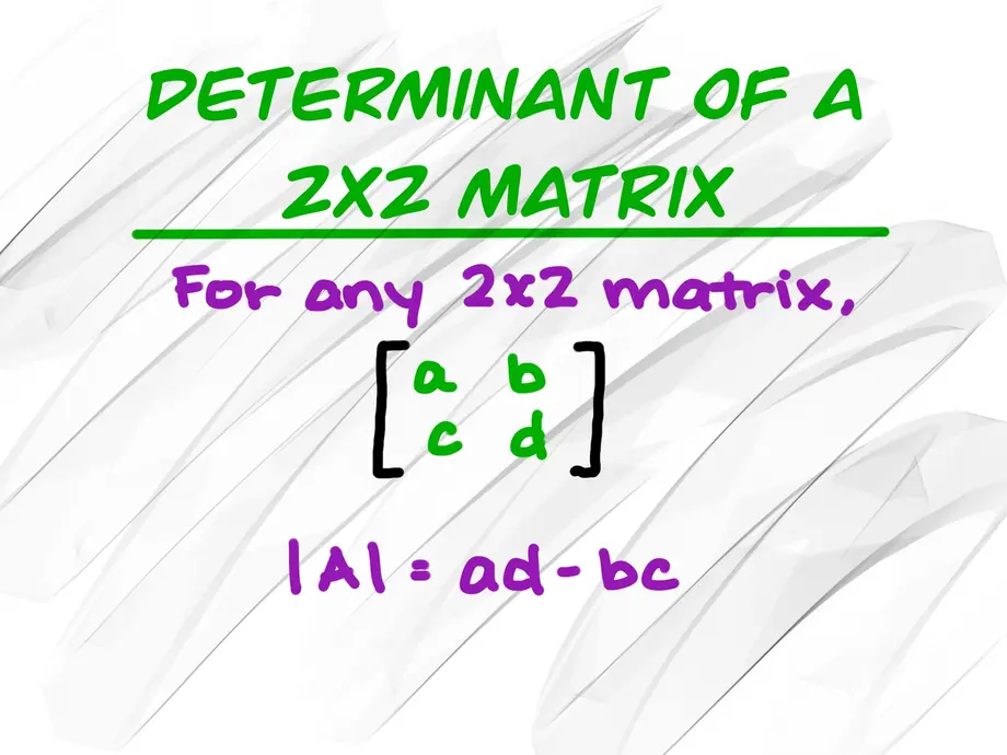 Determinant of a 2x2 Matrix
For any 2x2 matrix, |A|=ad-bc