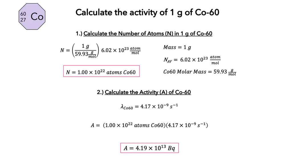 sample calculation of activity