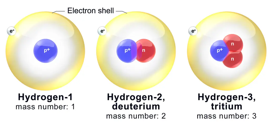 Hydrogen atoms typically have no neutrons, but isotopes of hydrogen may have several neutrons in the nucleus.