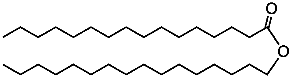 A wax molecule structure. The zig-zag line is a carbon chain while the two oxygens are part of an ester group.
