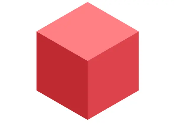 A solid red cube in 3D perspective, showing its top and two front faces in three shades of red.