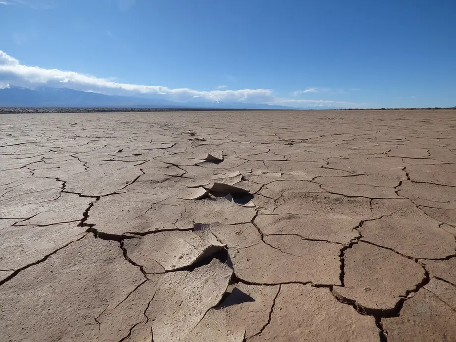 A hot and dry desert with cracked earth