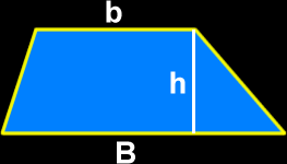 This is a diagram of a trapezoid showing that h is the height, B is the bottom, longer base and b is the shorter base. 