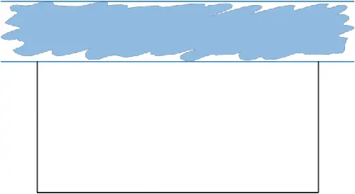 Top-down plan of a rectangular pen with a blue scribbled river along its top edge; the other three sides are plain black lines with no labels yet.