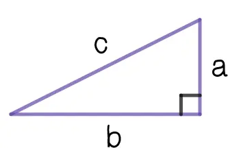 This is an image of a right triangle. The right angle is on the lower right side of the image. The vertical leg is labeled "a", and the horizontal leg is labeled "b". The hypotenuse is labeled "c".