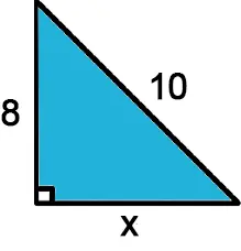 A right triangle with legs 8 and x and hypotenuse 10.