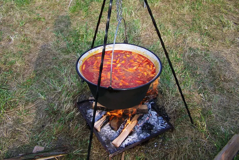 Soup cooking over a fire