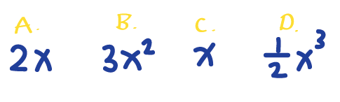 A: 2x
B: 3x^3
C: x
D: 1/2 x^3