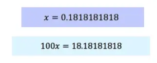 x = 0.181818181818
100x = 18.1818181818