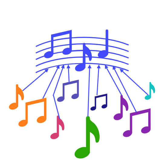 Colorful music notes that make up a song