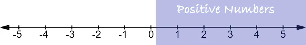 The positive numbers depicted on a number line.