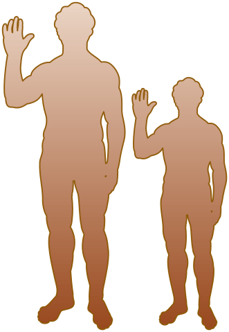 The outlines of a tall man and a short man are shown.