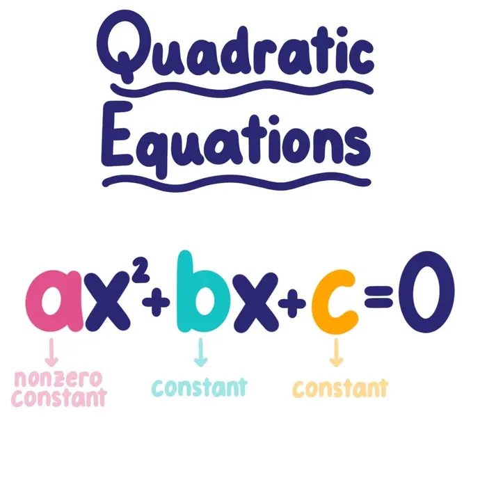 Quadratic equations are in the form ax^2+bx+c=0 where a, b, and c are constants and a is nonzero.