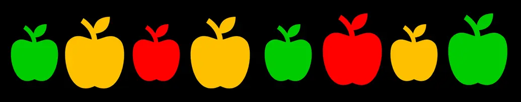 Digital picture of apples shapes in red, yellow, and green.