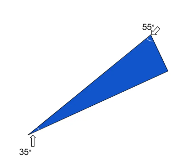 A triangle with a 55 degree and 35 degree angle.