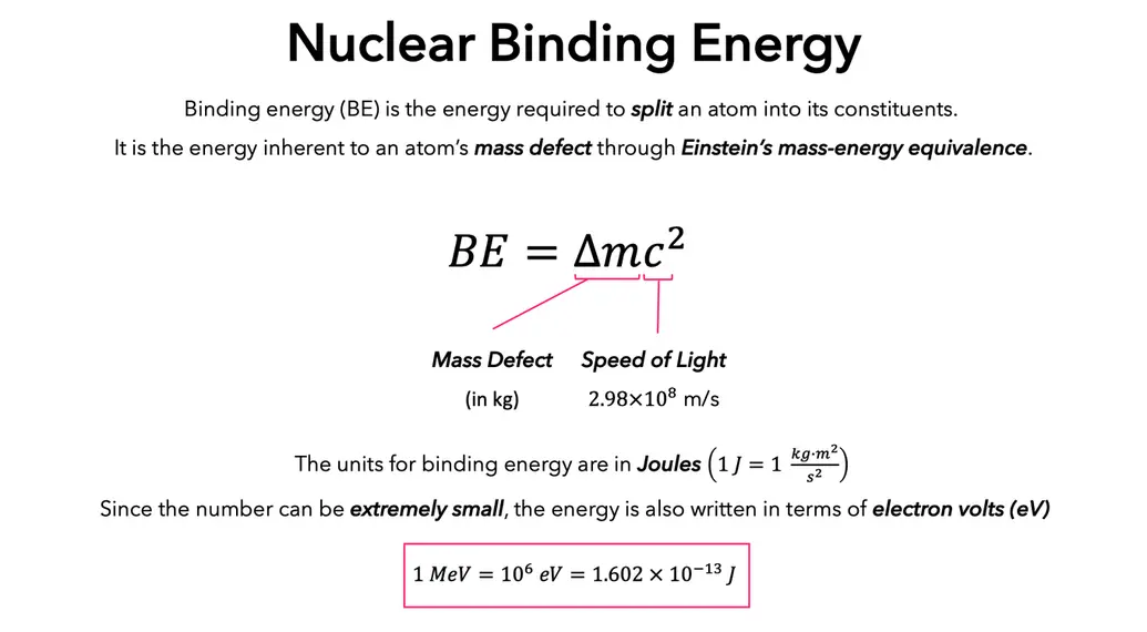 Nuclear binding energy definition using Einstein mass-energy equivalence