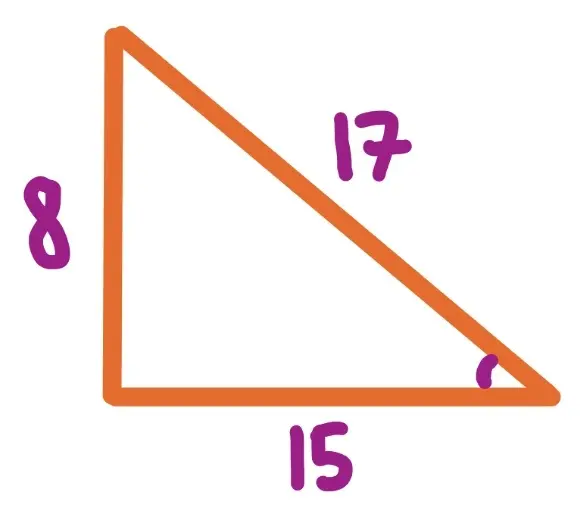 Triangle with sides labeled: 8, 15, 17