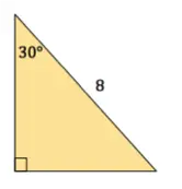 This is a right triangle. The side opposite the right angle has length 8. One angle adjacent to the right angle measures 30 degrees.