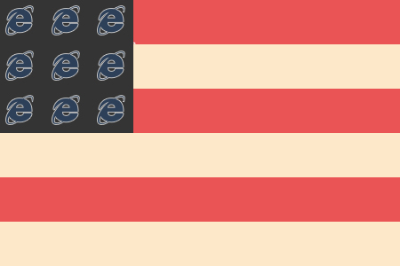 A flag with 3 red stripes, 3 white stripes, and 9 Internet Explorer icons.